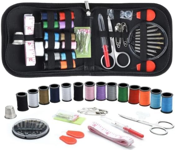 SOLASTA Mini Sewing Kit for Travel & Adults - Small Portable Basic Sewing Kit for Beginners, Camping, Emergency & Clothing Repair - Premium Black Case with Scissors, Threads, Needles & Seam Ripper
