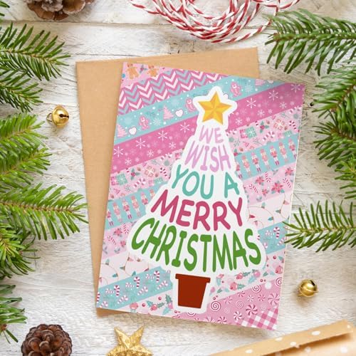 Whaline 12 Rolls Christmas Washi Tape Masking Tape Set Pink Candy Cane Gingerbread Man Decorative Wrapping Paper Tapes for Xmas Scrapbook Journal DIY Art Crafts