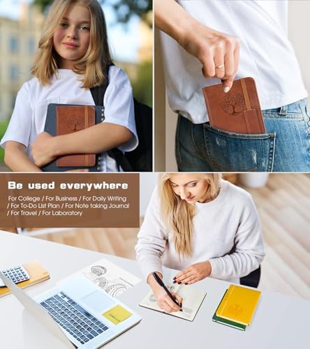 Biuwory A6 Leather Pocket Notebook, 140 Lined Pages Hardcover Small Journal | 3.7"×5.7" Vintage Leather Journal for Women Men Writing, College Ruled Mini Notepad for Notetaking, Travel, Work, School
