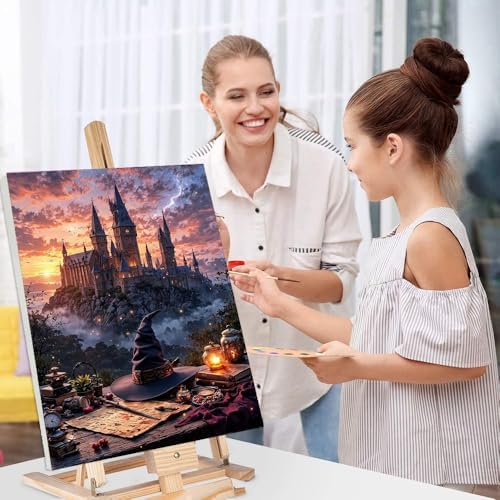 4 Pack Magic Castle Paint by Numbers Kit for Adults with Framed 8x12 inch