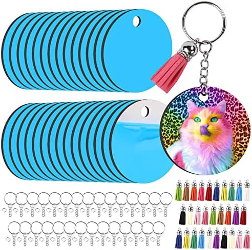 HTVRONT Sublimation Keychain Blanks - 120Pcs Round MDF Keychains with Tassels - Heat Transfer Keychains - Adult Unisex Gift