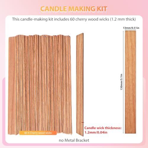 Cherry Wood Wicks – Long-Lasting Flame, 60 Candles per Pack (1.2 mm Thick)