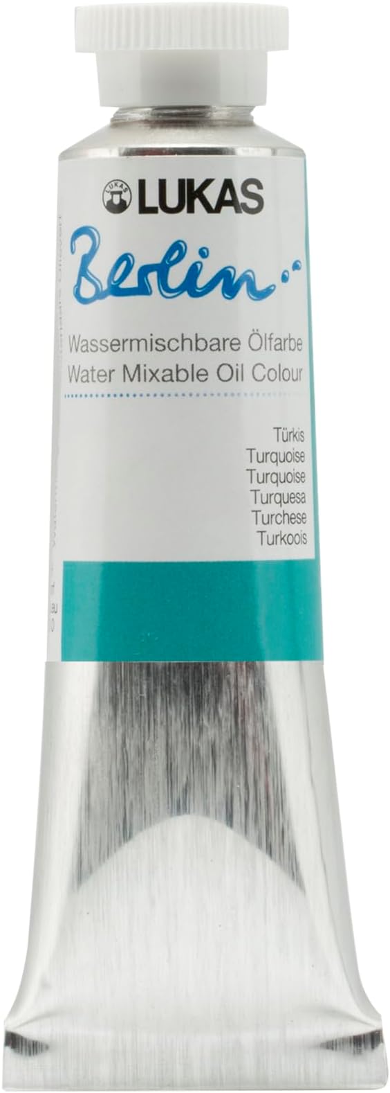 Lukas Berlin Pro Artists Water Mixable Oil Paint 37 ml Tube Turquoise, Water Soluble, Lightfast Pigments, Quick Drying, Easy Clean-Up, Eco-Friendly, Professional Quality, 40 Color Range