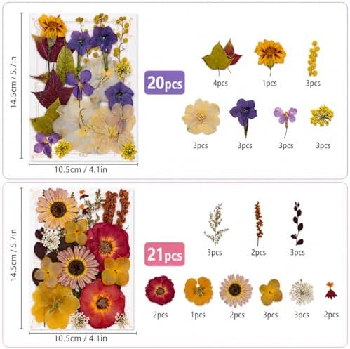 163 pcs Dried Flowers for Resin, Natural Flowers and Leaves Kit with Butterfly Stickers， Vacuum Sealed DIY Pressed Flowers for Jewelry Molds, Candle Soap Making, Scrapbook, Nail Art (Colorful-F)
