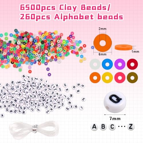 JMUQ 50 Strands Clay Beads, 50 Colors Flat Preppy Polymer Clay Heishi Beads with Letter Beads for Friendship Bracelets Jewelry Making Kit, DIY Arts and Crafts