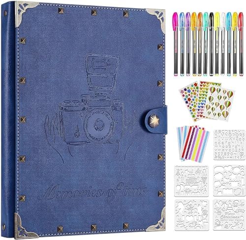 ZEEYUAN DIY Scrapbook Photo Album 60 Pages PU Leather Memory Photo Book 8.5x11 inch, Vintage Family Scrap Book Travelling Journal Scrapbook Scrapbooking Kits Gift for Couples Anniversary Birthday