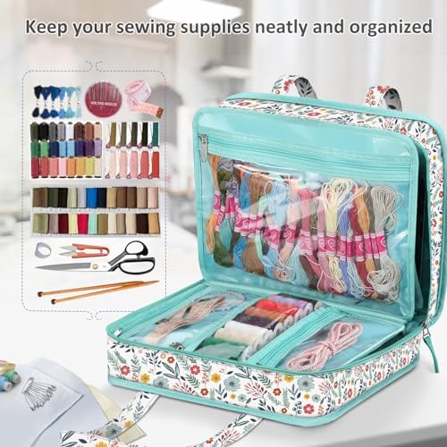 FINPAC Sewing and Craft Supplies Storage Tote Bag with Clear Pockets