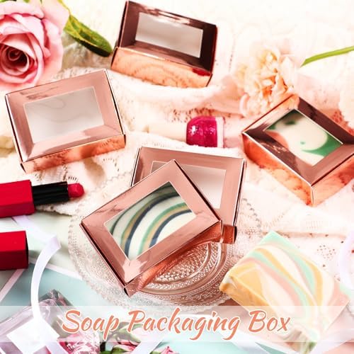 Zonon 30 Pcs Mini Kraft Soap Boxes with Window Homemade,Rose Gold