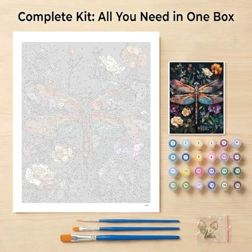 Amphol DIY Paint by Numbers Kit for Adults Beginner - 16”x20” Vintage Dragonfly DIY Paint by Numbers on Canvas, Oil Painting Kit for Home Decor, Creative Stress Relief Art Project (Without Framed)