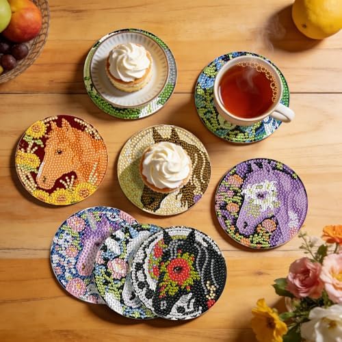 Leatrice Horse Diamond Art Coasters Set Diamond Painting Kits for Adults