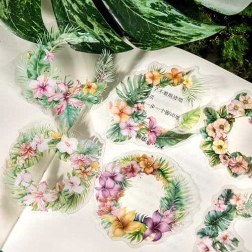 120 Pcs Tropical Flower and Leaf Stickers for Scrapbooking
