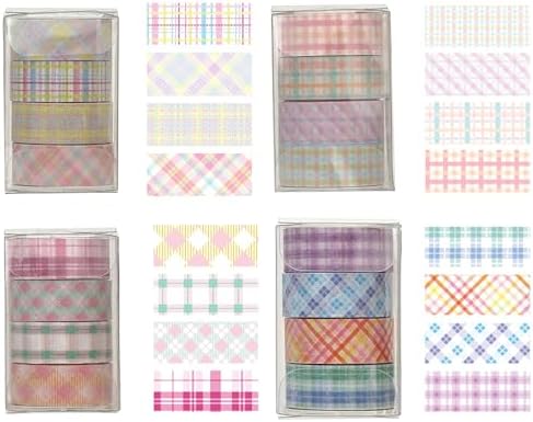 Colorful Plaid Washi Tape Set 16 Rolls Basic Grid Decorative Masking Tapes for Arts, DIY Crafts, Journals, Planners, Scrapbook, Wrapping (Candy Plaid)