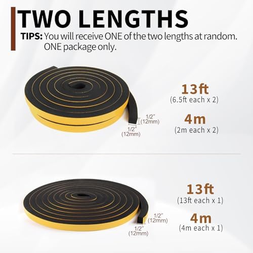 Yotache Self Adhesive Foam Gasket Tape 1/2" W X 1/2" T, 13 Ft Length