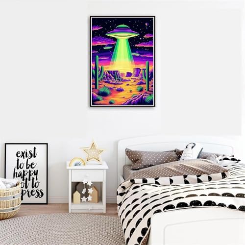 Jiqinsiye UFO Paint by Numbers Kits for Adults,Spaceship DIY Painting Kit on Canvas,Desert Color by Numbers,Large Adult Paint by Number for Wall Decor and Gifts