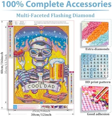 Cool Diamond Art Kits for Adults, Skull Diamond Painting Kits 12x16 Inch | Diamond Painting Kits for Adults Beginners, Gem Art, 5D Full Drill, DIY Arts and Crafts for Gift Home or Decor