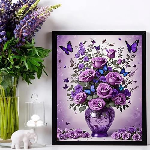 DIYCYCY Floral&Butterfly Diamond Art Kits for Adults Beginners 12x16 in | DIY 5D Diamond Painting Flowers,Round Full Drill Gem Art for Adults,Diamond Dots Paintings Picture Crafts,Home Wall Decor