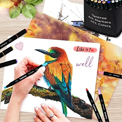 Taotree Alcohol Markers, 101 Colors Dual Tips Art Markers, Chisel & Fine