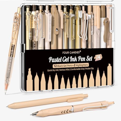 Four Candies Brown Pens, Black & Brown Ink, 0.5mm Fine Point, 2 Highlighter