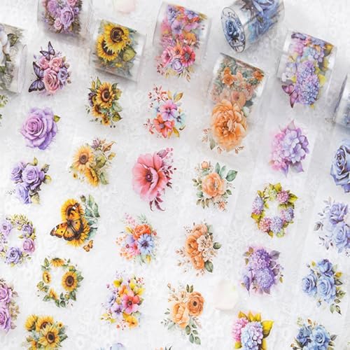 8Rolls Floral Washi Tape Set Flower PET Tapes Stickers for Crafts | Journaling Scrapbooking Supplies, Planner, Bullet Journals,Gift Wraping,Sunflower Rose Hydrangea Butterfly Decorative