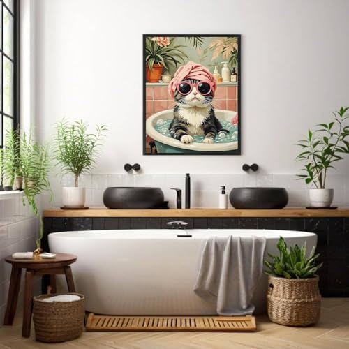 Cat Diamond Art Kits for Adults Round Diamond Painting 12x16 Inch