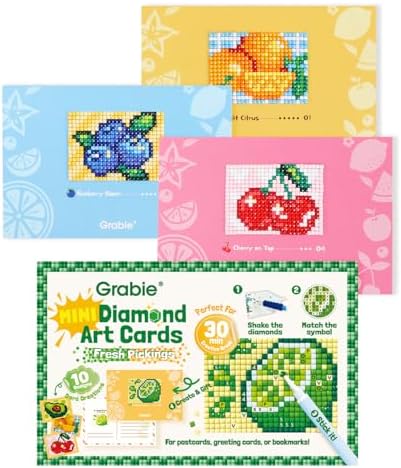 Grabie Mini Diamond Painting Cards Kit, 10 Pack Square Drill, Fresh Picking