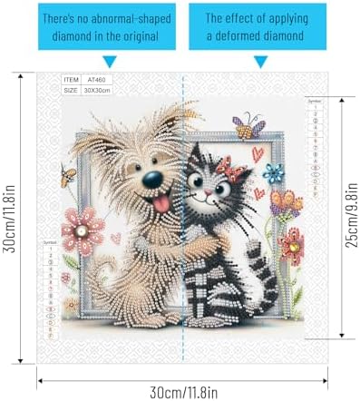 AiYuanzsh Cat and Dog Diamond Art Painting Kits for Adults, 5D Special Shape Diamond Art Kits for Beginners, Crystal Rhinestones Diamond Art Painting for Home Wall Decoration Gift 12×12 inch