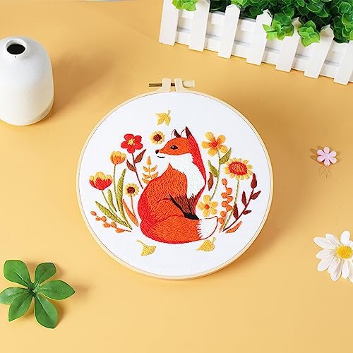 Louise Maelys Autumn Fox Embroidery Kit for Beginners Floral Craft