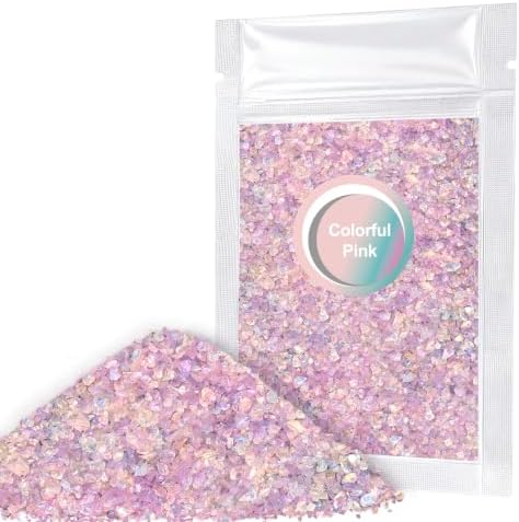 Matio 1.8oz/ 50g Iridescent Crushed Glass,Colorful Pink Irregular Glitter