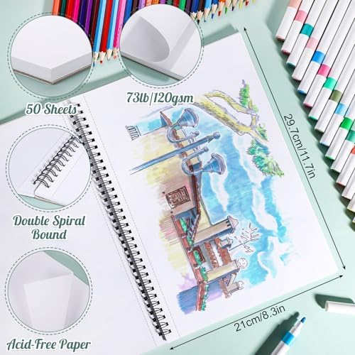 Marker Paper Pad 8.3 × 11.7 in, 50 Sheets, 120gsm Spiral Bound Sketchbook | Bleed-Resistant Coated Paper, Acid-Free, Smooth for Alcohol Markers, Pencils & Layering, Easy-Tear Spiral Pages