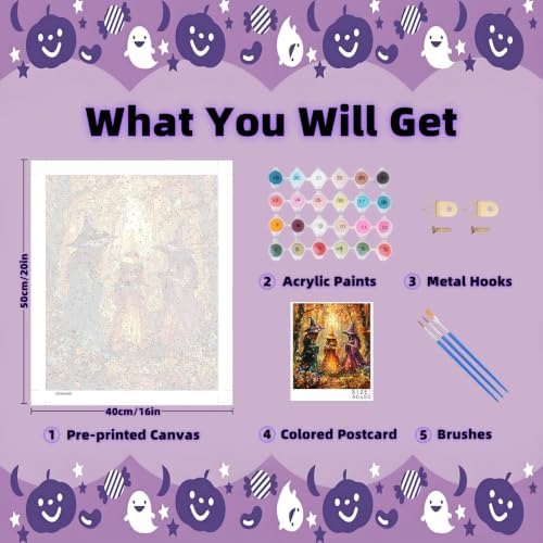 Arttoplus Halloween Paint by Numbers Kit for Adults Beginner 16x20in, Witch