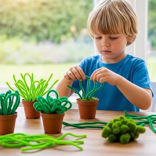 Caydo 200 Pieces Gradient Green Pipe Cleaners, Thick Fluffy Chenille Stems Bulk for Flowers, Animals, Kids Creative Arts & Crafts Making