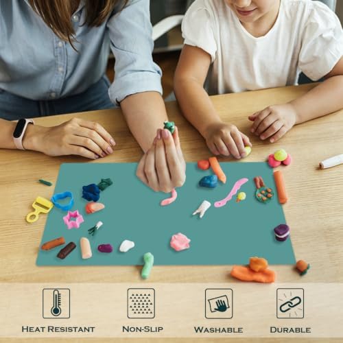 Dark Green Countertop Mat - Silicone Table Kitchen Desk Mat - Non-Slip & Heat Resistant - Dinner Placemat Pastry Dough Rolling Mat 15.7 x 11.8 inches