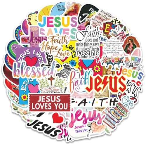 Jesus Stickers, Jesus Faith Sticker Pack Gifts for Adults Teens Kids, 50PCS Christian Jesus Stickers for Water Bottles Laptops Suitcases Skateboards Guitar