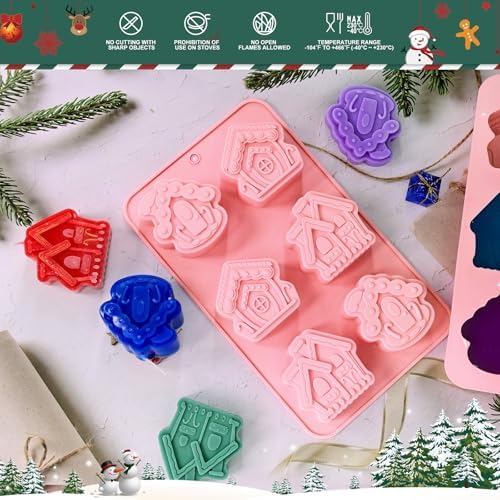 Christmas House Soap Molds, 2 Pack Gingerbread House Silicone Mold | 12 Cavity House Shapes Soap Mold for Soap Making Candle Lotion Bar Beeswax Resin, Non-Stick Baking Molds for Cake Chocolate