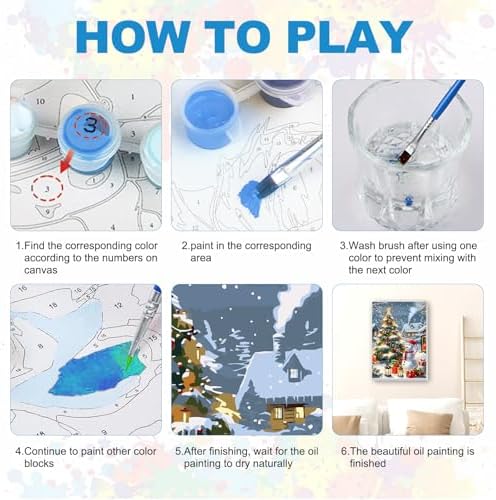 SENQAO Christmas Paint by Numbers for Adults Framed, Snowman Christmas Tree Adults' Paint-by-Number Kits, Adult Paint by Number Kits on Canvas,Acrylic Number Painting for Home Decor, 8x12in
