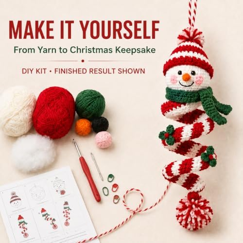 Crochet Snowman Spiral Ornament DIY Kit, Christmas Craft for Adults