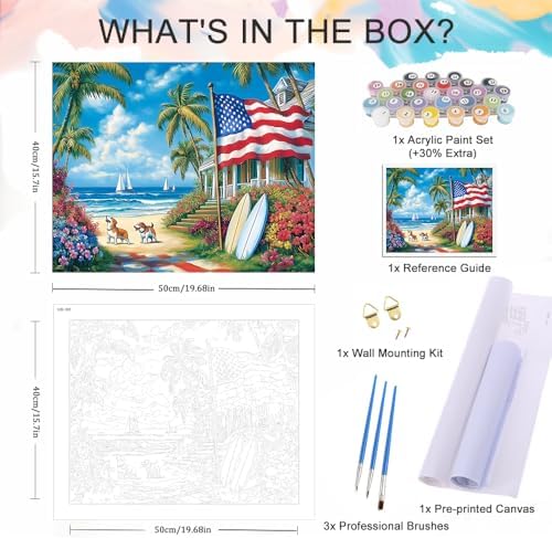 Natuyalo Paint by Numbers Kit for Adults Beginner, Seaside Landscape Paint by Number Kits on Canvas, DIY Acrylic Painting by Numbers for Home Wall Decor Gift 16x20 Inch