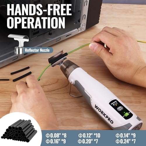 WORKPRO 7.2V Cordless Mini Heat Gun, 1.5s Fast Heating | 3 Temp Settings (Cool/572°F/842°F), 4000mAh Battery, USB-C Charging Cable Included, For DIY Crafts