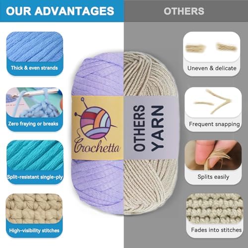 Crochetta Crochet Kit for Beginners Adults - Complete Starter Set with Crochet Hooks, Scissors, Stitch Markers + 12-Colored Yarn 45-50 Yards (20g) per Color