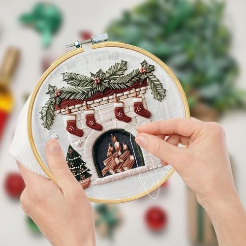 RUIQLXHANG Christmas Embroidery Kit, Christmas Gnomes Embroidery Kits for Beginners with Pattern, Cotton Threads, Needles, Instruction, 20cm Hoop, Gift for Mom, Grandma (Holly Bauble)