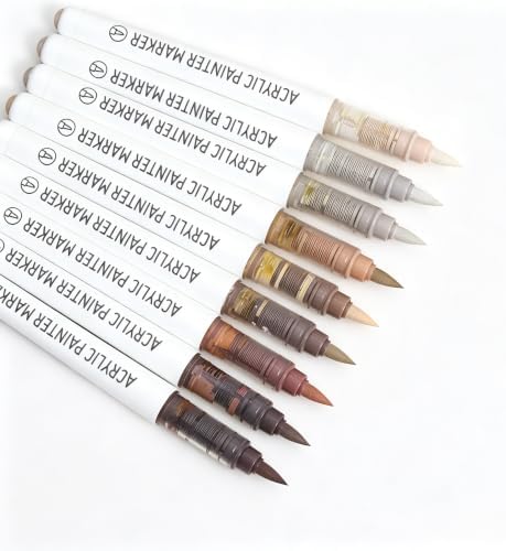 languo Acrylic Paint Markers, 9 Colors Maillard Series, Soft Brush Tip
