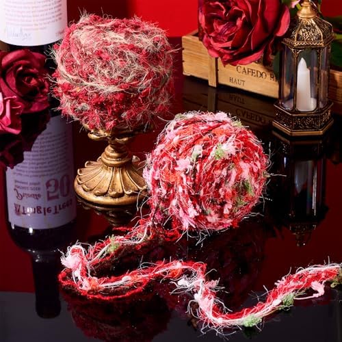 2 Rolls Red Fun Fur Polyester Fringe Yarn Soft Novelty Decorative Yarn for Crochet Knitting Projects - Valentine's Day 160 G