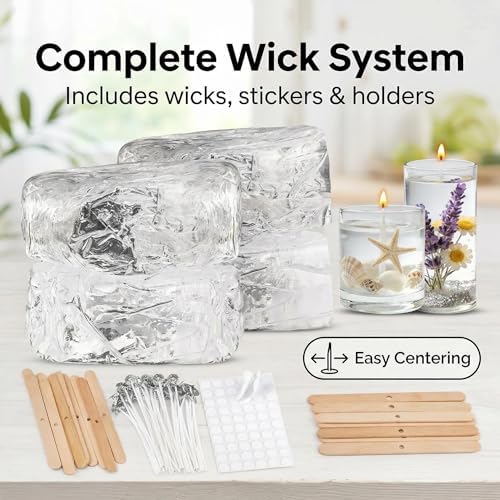 LumaCraft Clear Gel Wax for Candle Making - 4.4LB (2000g) Transparent Jelly Candle Wax with Wicks, Wick Stickers & Holders - Non-Toxic, Unscented DIY Gel Wax for Beginners & Crafters