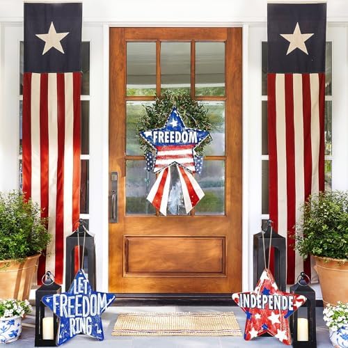 Large Size 12" Wooden Star Ornaments to Paint, Wooden DIY Blank Unfinished 4th of July Door Sign Wreath Door Hanging Sign Plaque Crafts Hanging Patriotic Day Independence Day Decorations 3PCS