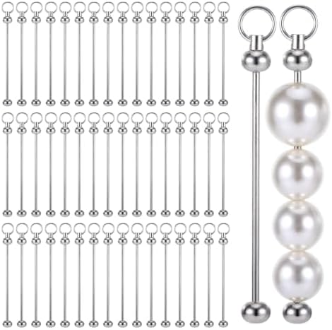 50Pcs Beadable Keychain Bar, Metal Blanks Beaded Key Chain Making Kit