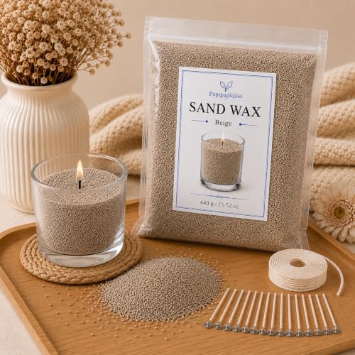 Sand Wax for Candle Making, 440g Refillable Candle Wax Sand, Beige