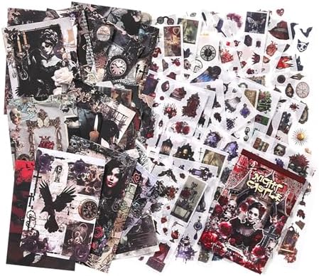 Dark Aesthetic Gothic Stickers 400 Pre-Cut Washi Stickers 20 Scrapbook Papers Horror Decals for Junk Journal Collage DIY Crafts Halloween Scrapbooking Sticker