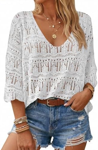 Saodimallsu Womens Crochet Cover Up Sweater Tops
