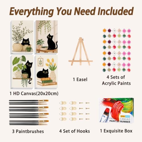 AUKELHJ 4 Pack Framed Paint by Numbers Kit for Adults, Cat, 8x12 inch | Paint by Number for Adults, Beginner Friendly, Framed Canvas, Easel Included, Fun and Relaxing, Gifts Box, Home Wall Decor