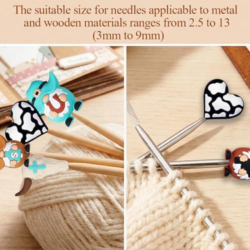 ZZXLLRO 9Pcs Cowboy Knitting Needle Stoppers Silicone Point Protectors Accessories Fit Size 2.5-13 (3mm-9mm) for All Different Needle Materials